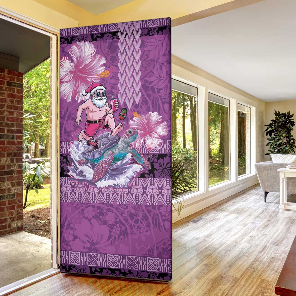 Hawaii Mele Kalikimaka Door Cover Funny Santa with Tribal Tattoos Kakau Purple Color - Polynesian Pride