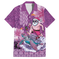 Hawaii Mele Kalikimaka Family Matching Off Shoulder Maxi Dress and Hawaiian Shirt Funny Santa with Tribal Tattoos Kakau Purple Color - Polynesian Pride