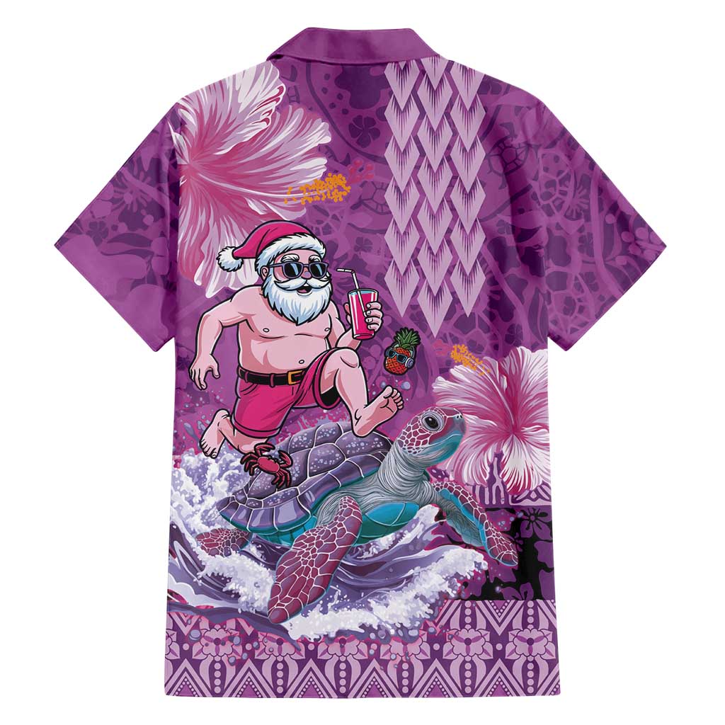 Hawaii Mele Kalikimaka Family Matching Puletasi and Hawaiian Shirt Funny Santa with Tribal Tattoos Kakau Purple Color - Polynesian Pride