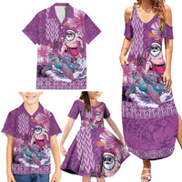 Hawaii Mele Kalikimaka Family Matching Summer Maxi Dress and Hawaiian Shirt Funny Santa with Tribal Tattoos Kakau Purple Color - Polynesian Pride