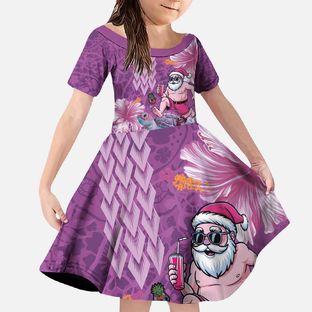Hawaii Mele Kalikimaka Family Matching Tank Maxi Dress and Hawaiian Shirt Funny Santa with Tribal Tattoos Kakau Purple Color - Polynesian Pride