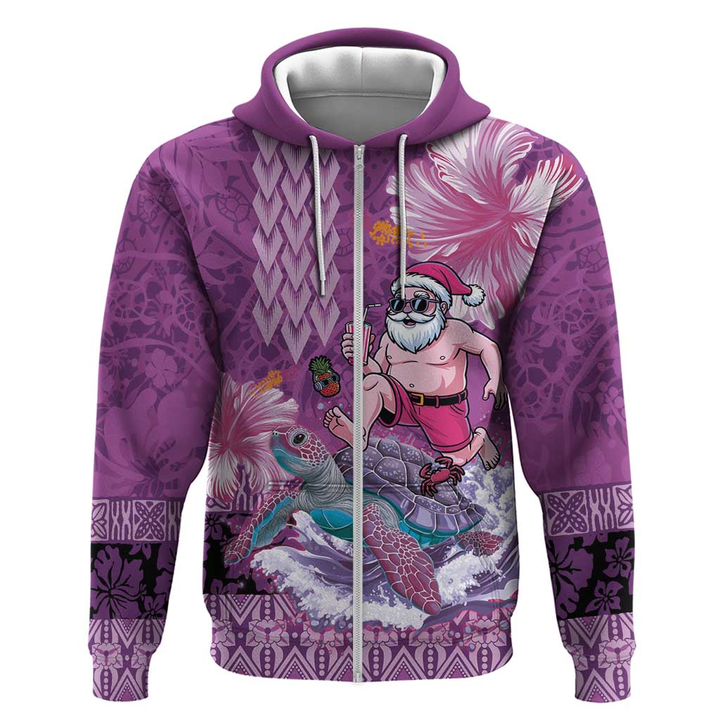 Hawaii Mele Kalikimaka Hoodie Funny Santa with Tribal Tattoos Kakau Purple Color - Polynesian Pride