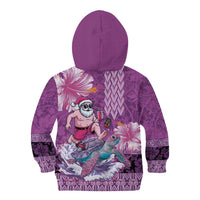 Hawaii Mele Kalikimaka Kid Hoodie Funny Santa with Tribal Tattoos Kakau Purple Color - Polynesian Pride