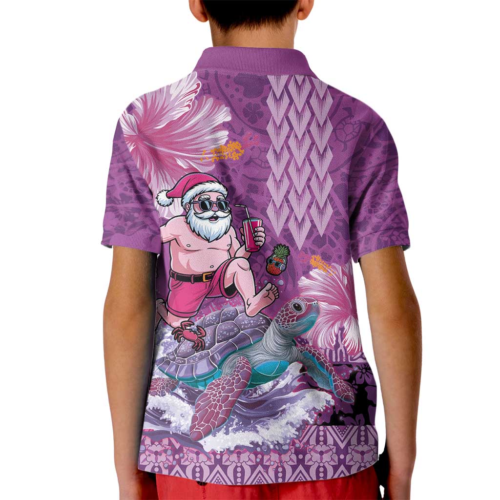 Hawaii Mele Kalikimaka Kid Polo Shirt Funny Santa with Tribal Tattoos Kakau Purple Color - Polynesian Pride