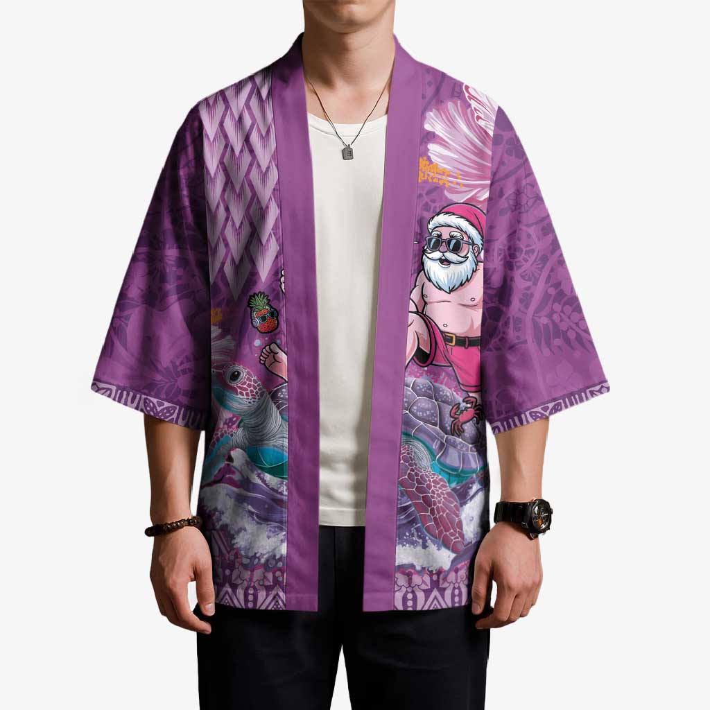 Hawaii Mele Kalikimaka Kimono Funny Santa with Tribal Tattoos Kakau Purple Color - Polynesian Pride