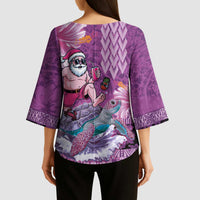 Hawaii Mele Kalikimaka Kimono Sleeve Blouse Funny Santa with Tribal Tattoos Kakau Purple Color - Polynesian Pride