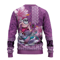 Hawaii Mele Kalikimaka Ugly Christmas Sweater Funny Santa with Tribal Tattoos Kakau Purple Color - Polynesian Pride