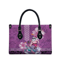 Hawaii Mele Kalikimaka Leather Bag Funny Santa with Tribal Tattoos Kakau Purple Color - Polynesian Pride