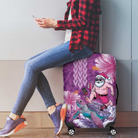 Hawaii Mele Kalikimaka Luggage Cover Funny Santa with Tribal Tattoos Kakau Purple Color - Polynesian Pride