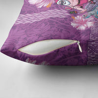 Hawaii Mele Kalikimaka Pillow Cover Funny Santa with Tribal Tattoos Kakau Purple Color - Polynesian Pride