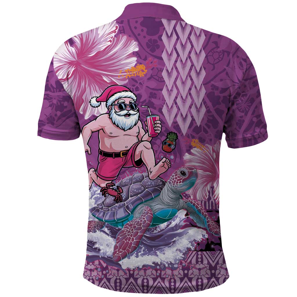 Hawaii Mele Kalikimaka Polo Shirt Funny Santa with Tribal Tattoos Kakau Purple Color - Polynesian Pride