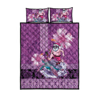 Hawaii Mele Kalikimaka Quilt Bed Set Funny Santa with Tribal Tattoos Kakau Purple Color - Polynesian Pride