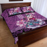 Hawaii Mele Kalikimaka Quilt Bed Set Funny Santa with Tribal Tattoos Kakau Purple Color - Polynesian Pride