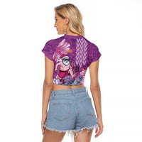 Hawaii Mele Kalikimaka Raglan Cropped T Shirt Funny Santa with Tribal Tattoos Kakau Purple Color - Polynesian Pride
