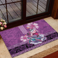 Hawaii Mele Kalikimaka Rubber Doormat Funny Santa with Tribal Tattoos Kakau Purple Color - Polynesian Pride