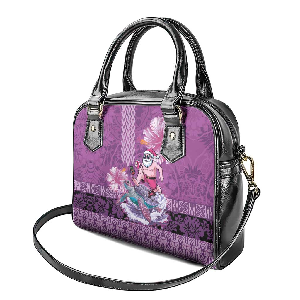 Hawaii Mele Kalikimaka Shoulder Handbag Funny Santa with Tribal Tattoos Kakau Purple Color - Polynesian Pride
