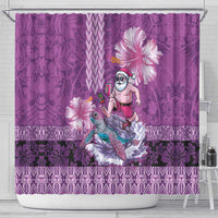 Hawaii Mele Kalikimaka Shower Curtain Funny Santa with Tribal Tattoos Kakau Purple Color - Polynesian Pride