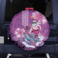 Hawaii Mele Kalikimaka Spare Tire Cover Funny Santa with Tribal Tattoos Kakau Purple Color - Polynesian Pride