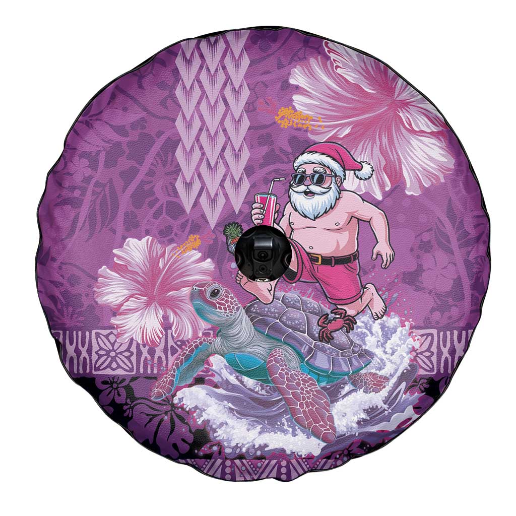 Hawaii Mele Kalikimaka Spare Tire Cover Funny Santa with Tribal Tattoos Kakau Purple Color - Polynesian Pride