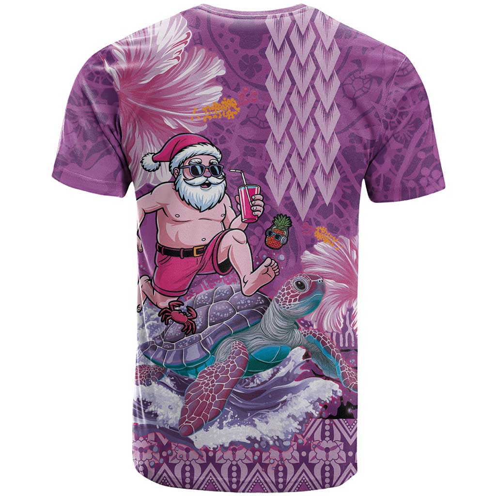 Hawaii Mele Kalikimaka T Shirt Funny Santa with Tribal Tattoos Kakau Purple Color - Polynesian Pride