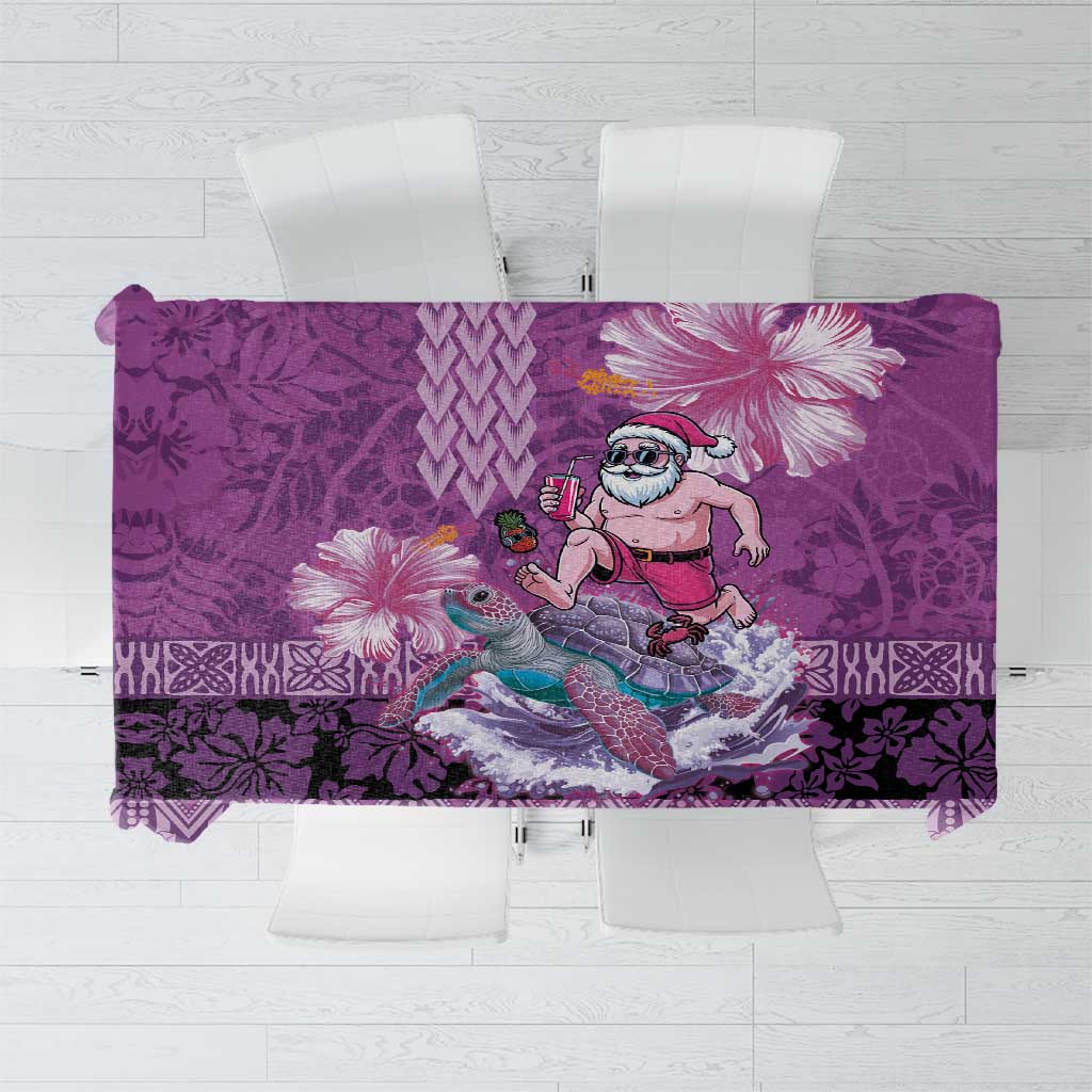 Hawaii Mele Kalikimaka Tablecloth Funny Santa with Tribal Tattoos Kakau Purple Color - Polynesian Pride