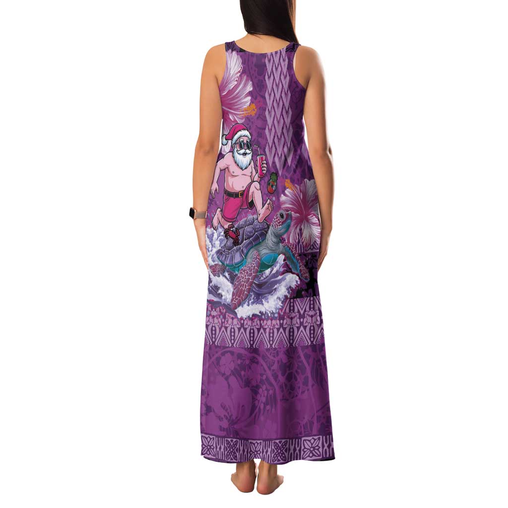 Hawaii Mele Kalikimaka Tank Maxi Dress Funny Santa with Tribal Tattoos Kakau Purple Color - Polynesian Pride