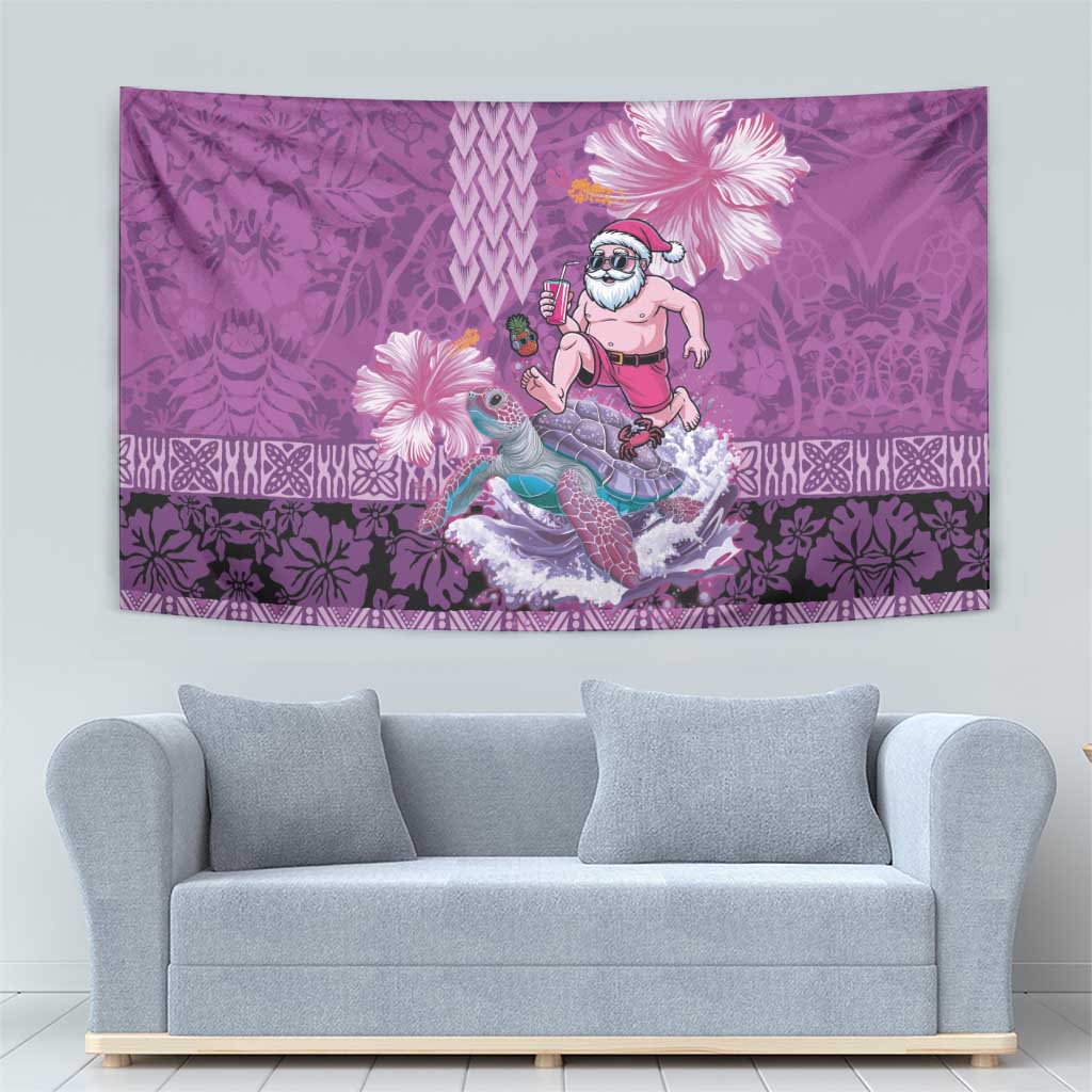 Hawaii Mele Kalikimaka Tapestry Funny Santa with Tribal Tattoos Kakau Purple Color - Polynesian Pride