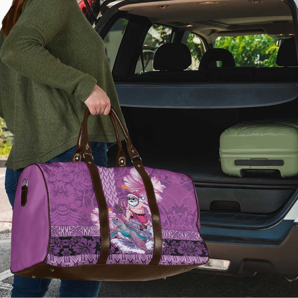 Hawaii Mele Kalikimaka Travel Bag Funny Santa with Tribal Tattoos Kakau Purple Color - Polynesian Pride