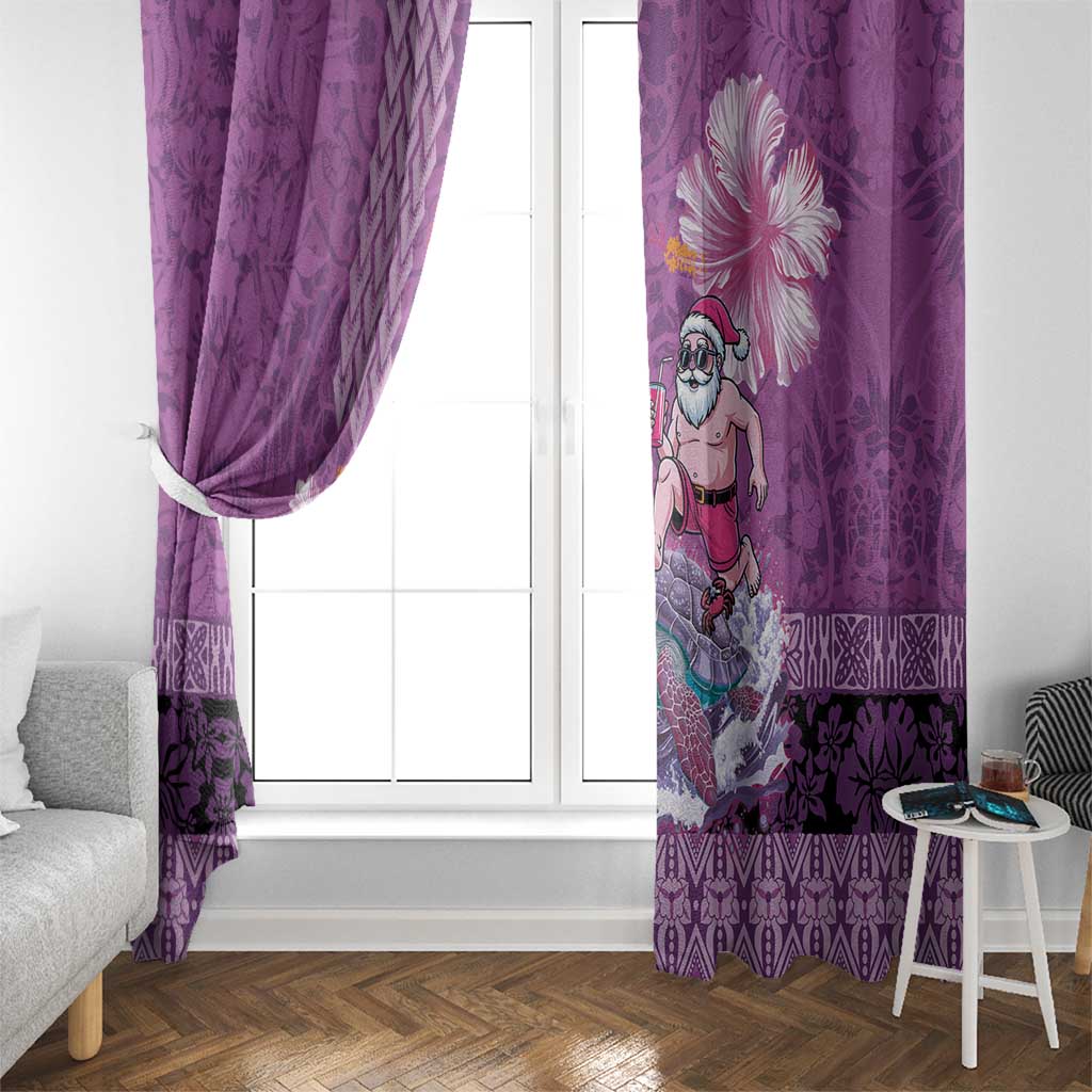 Hawaii Mele Kalikimaka Window Curtain Funny Santa with Tribal Tattoos Kakau Purple Color - Polynesian Pride