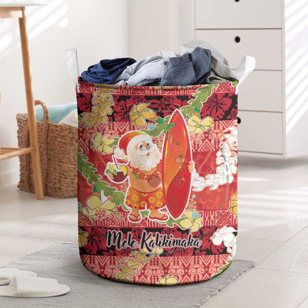 Hawaii Santa Mele Kalikimaka Laundry Basket Tropical Puakenikeni Lei with Polynesian Tribal Pattern LT03 Red - Polynesian Pride