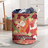 Hawaii Santa Mele Kalikimaka Laundry Basket Tropical Puakenikeni Lei with Polynesian Tribal Pattern LT03 Red - Polynesian Pride
