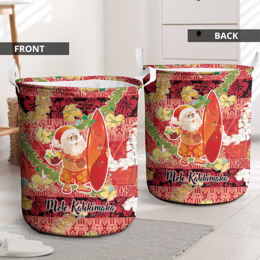 Hawaii Santa Mele Kalikimaka Laundry Basket Tropical Puakenikeni Lei with Polynesian Tribal Pattern LT03 - Polynesian Pride