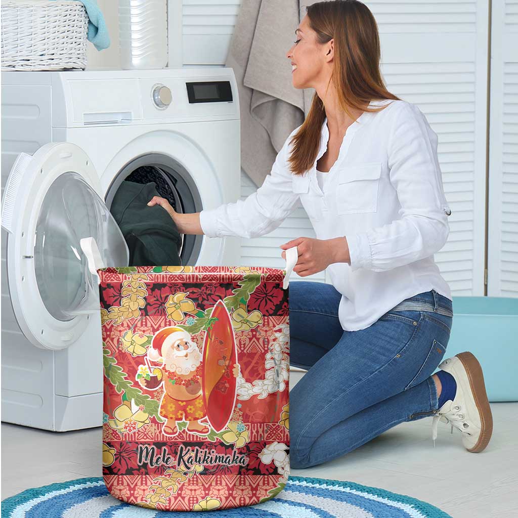 Hawaii Santa Mele Kalikimaka Laundry Basket Tropical Puakenikeni Lei with Polynesian Tribal Pattern LT03 - Polynesian Pride