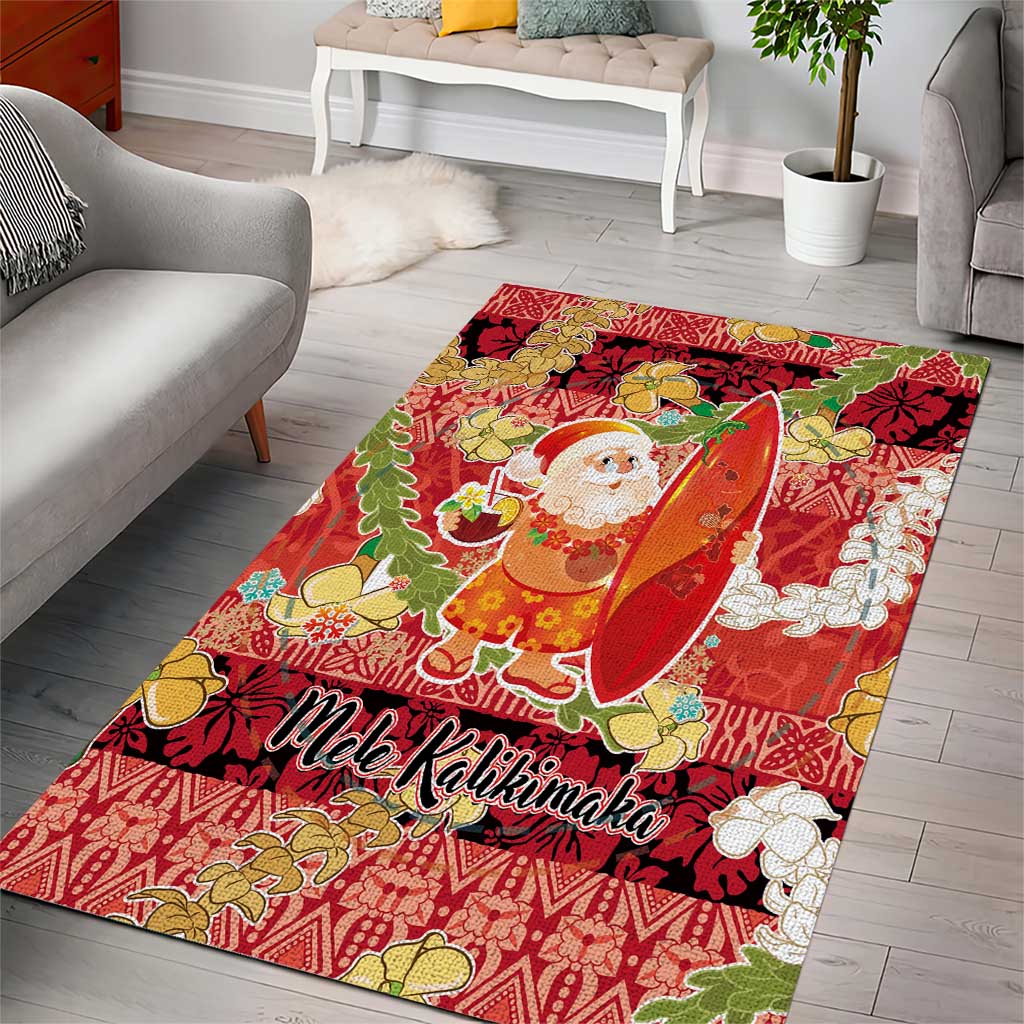 Hawaii Santa Mele Kalikimaka Area Rug Tropical Puakenikeni Lei with Polynesian Tribal Pattern - Polynesian Pride