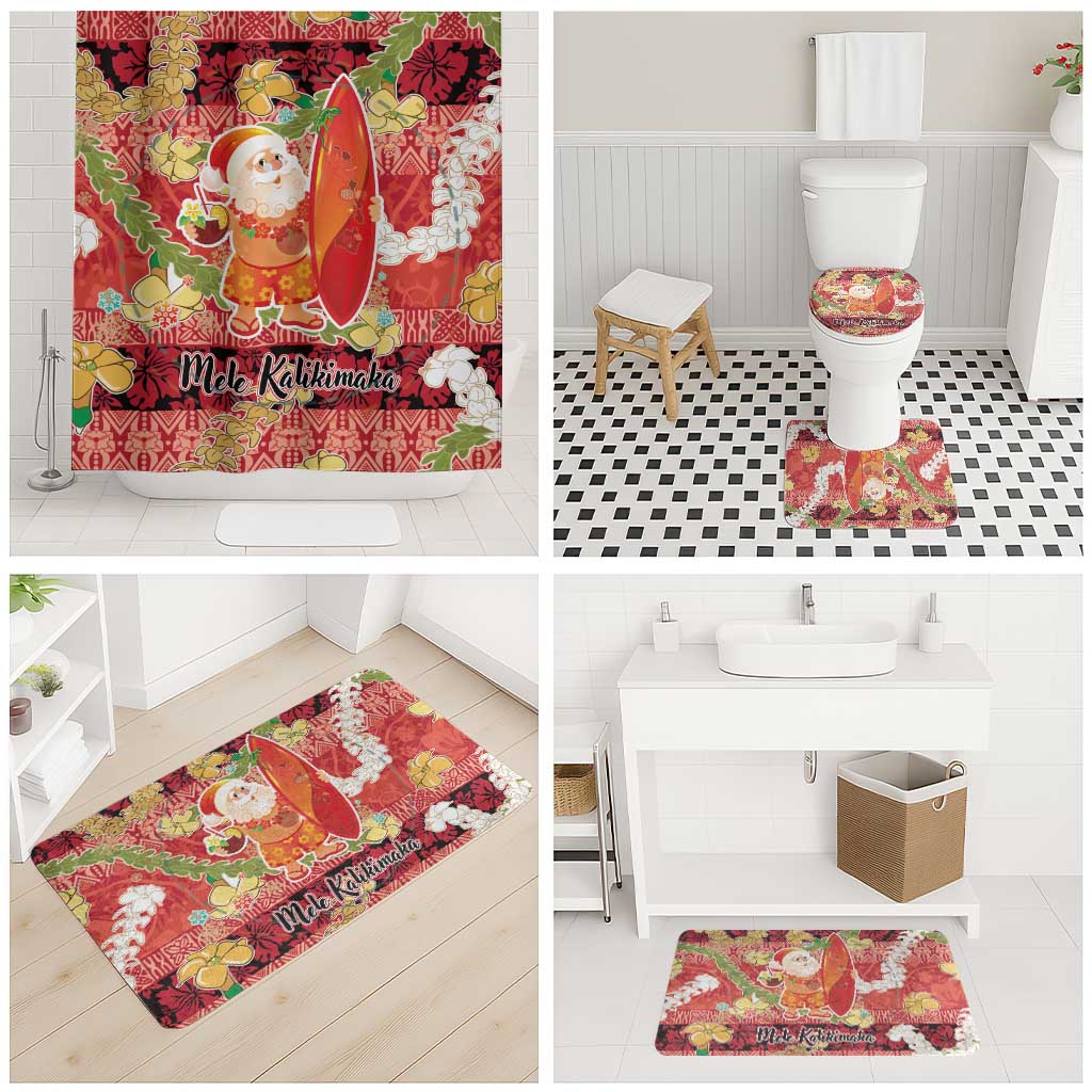 Hawaii Santa Mele Kalikimaka Bathroom Set Tropical Puakenikeni Lei with Polynesian Tribal Pattern - Polynesian Pride