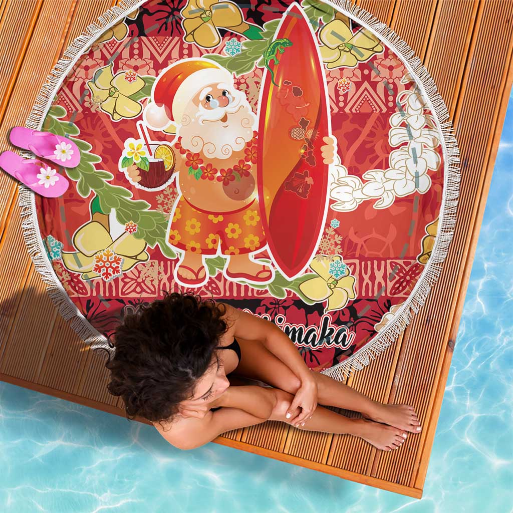 Hawaii Santa Mele Kalikimaka Beach Blanket Tropical Puakenikeni Lei with Polynesian Tribal Pattern - Polynesian Pride