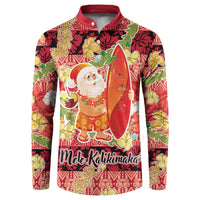 Hawaii Santa Mele Kalikimaka Button Sweatshirt Tropical Puakenikeni Lei with Polynesian Tribal Pattern - Polynesian Pride