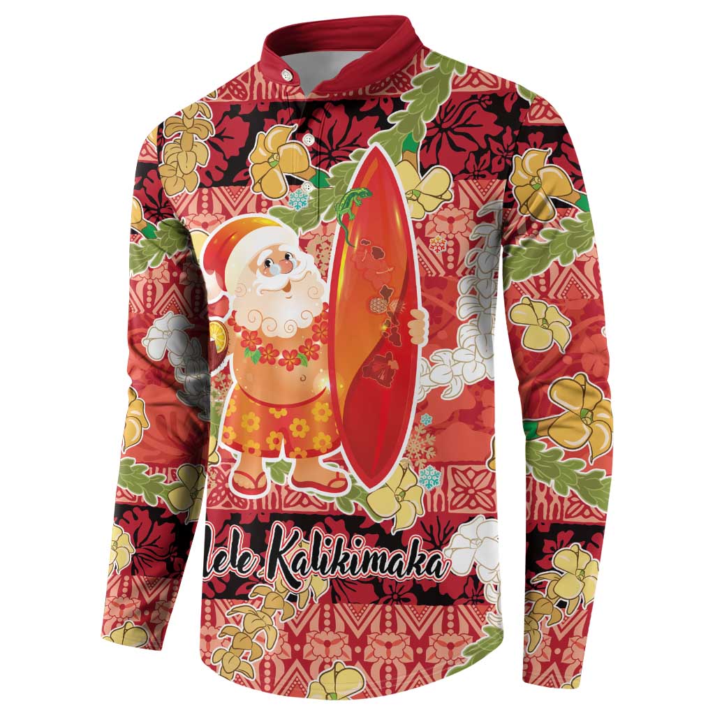 Hawaii Santa Mele Kalikimaka Button Sweatshirt Tropical Puakenikeni Lei with Polynesian Tribal Pattern - Polynesian Pride