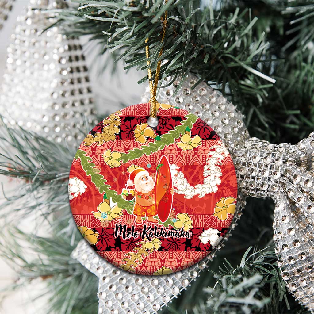 Hawaii Santa Mele Kalikimaka Ceramic Ornament Tropical Puakenikeni Lei with Polynesian Tribal Pattern LT03 - Polynesian Pride
