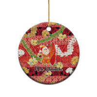 Hawaii Santa Mele Kalikimaka Ceramic Ornament Tropical Puakenikeni Lei with Polynesian Tribal Pattern LT03 - Polynesian Pride