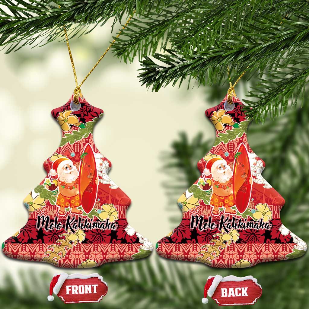 Hawaii Santa Mele Kalikimaka Ceramic Ornament Tropical Puakenikeni Lei with Polynesian Tribal Pattern LT03 Christmas Tree Red - Polynesian Pride