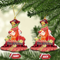 Hawaii Santa Mele Kalikimaka Ceramic Ornament Tropical Puakenikeni Lei with Polynesian Tribal Pattern LT03 Christmas Tree Red - Polynesian Pride