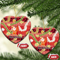 Hawaii Santa Mele Kalikimaka Ceramic Ornament Tropical Puakenikeni Lei with Polynesian Tribal Pattern LT03 Heart Red - Polynesian Pride
