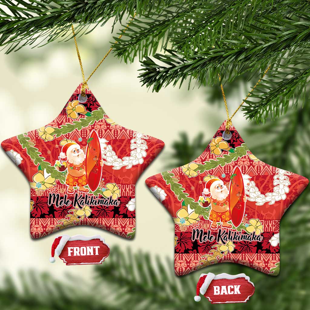 Hawaii Santa Mele Kalikimaka Ceramic Ornament Tropical Puakenikeni Lei with Polynesian Tribal Pattern LT03 Star Red - Polynesian Pride