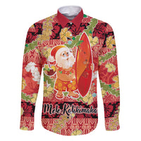 Hawaii Santa Mele Kalikimaka Family Matching Long Sleeve Bodycon Dress and Hawaiian Shirt Tropical Puakenikeni Lei with Polynesian Tribal Pattern - Polynesian Pride