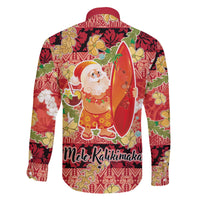 Hawaii Santa Mele Kalikimaka Family Matching Off The Shoulder Long Sleeve Dress and Hawaiian Shirt Tropical Puakenikeni Lei with Polynesian Tribal Pattern - Polynesian Pride