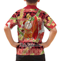 Hawaii Santa Mele Kalikimaka Family Matching Off Shoulder Short Dress and Hawaiian Shirt Tropical Puakenikeni Lei with Polynesian Tribal Pattern - Polynesian Pride