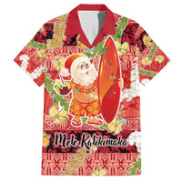 Hawaii Santa Mele Kalikimaka Family Matching Off Shoulder Short Dress and Hawaiian Shirt Tropical Puakenikeni Lei with Polynesian Tribal Pattern - Polynesian Pride