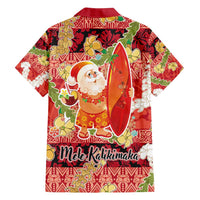 Hawaii Santa Mele Kalikimaka Family Matching Off Shoulder Short Dress and Hawaiian Shirt Tropical Puakenikeni Lei with Polynesian Tribal Pattern - Polynesian Pride