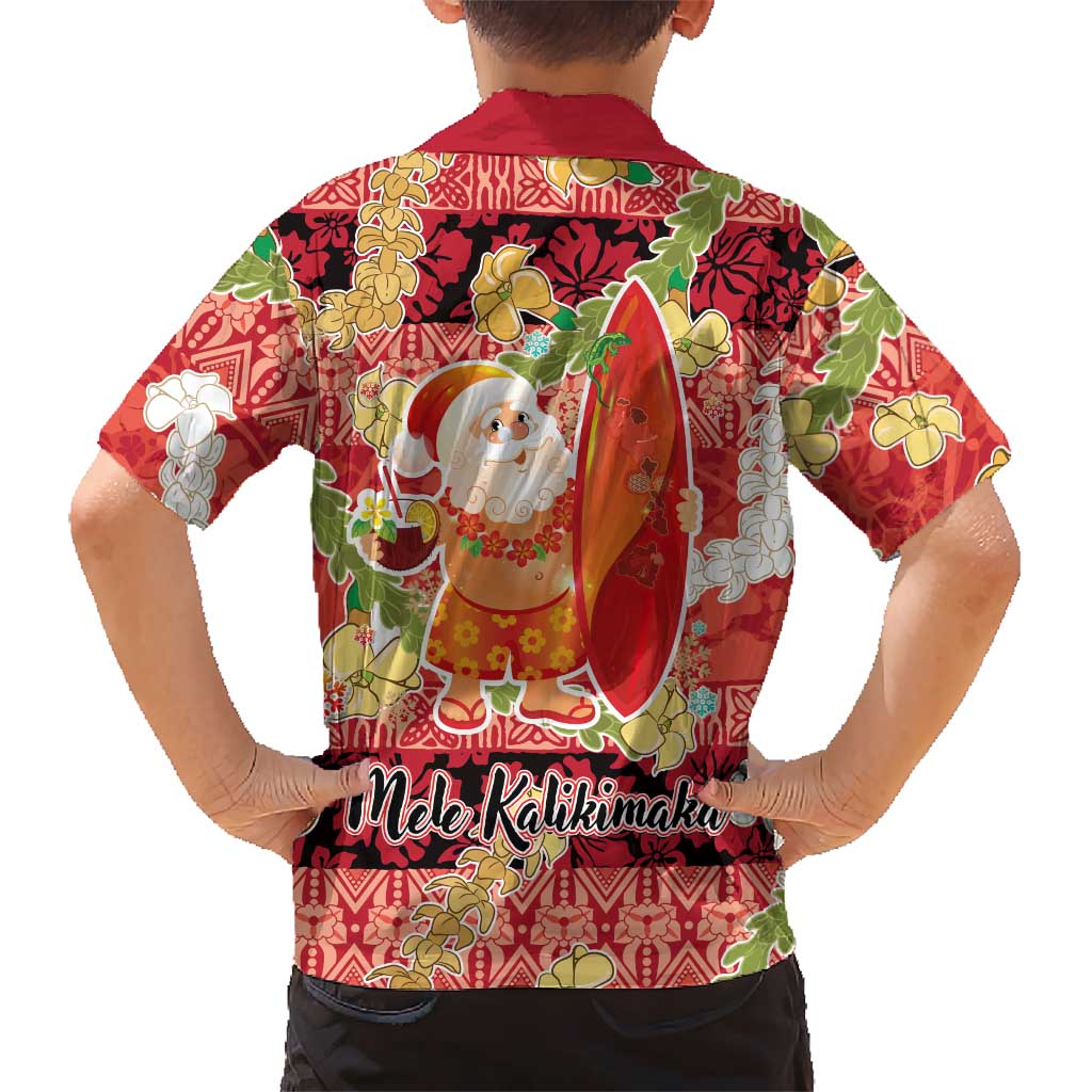 Hawaii Santa Mele Kalikimaka Family Matching Puletasi and Hawaiian Shirt Tropical Puakenikeni Lei with Polynesian Tribal Pattern - Polynesian Pride